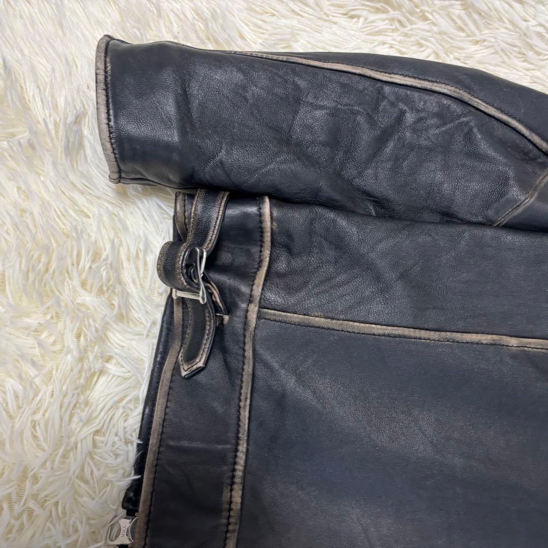 人気✨ナノユニバース　レザージャケット　羊革　シープスキン　炭黒　L ブラック