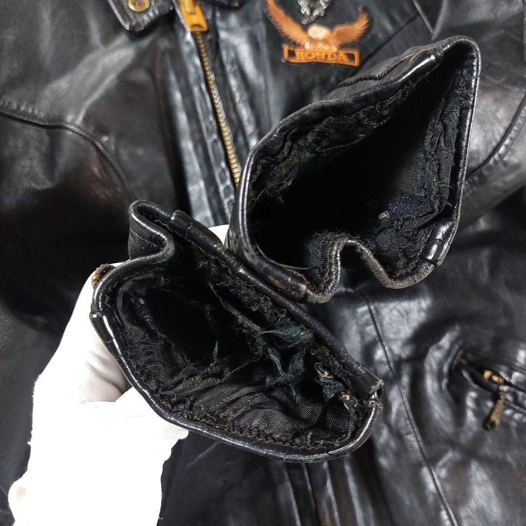 60s~70s デカタロン シングルレザーライダースジャケット ワッペン革ジャン