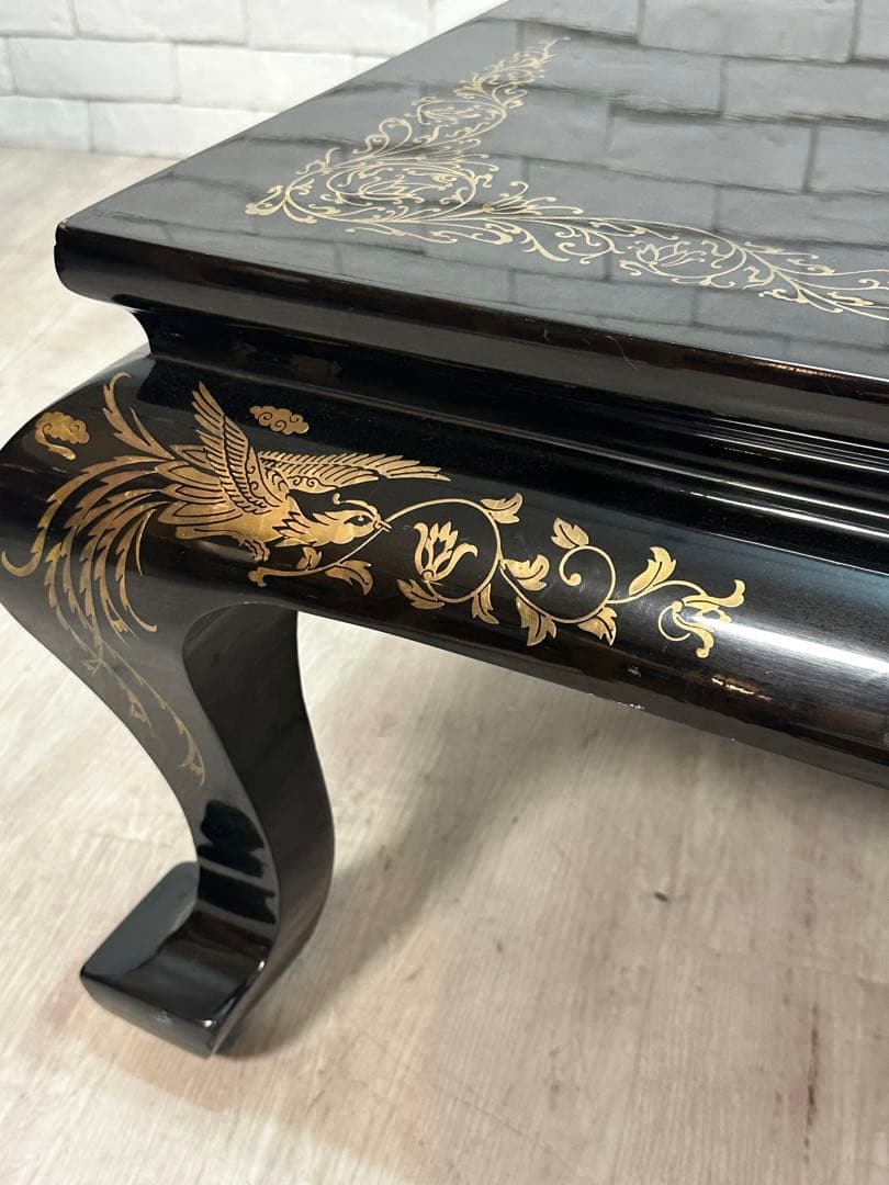 【taka】定価65万　螺鈿細工　鳳凰　木製漆塗り　テーブル　机