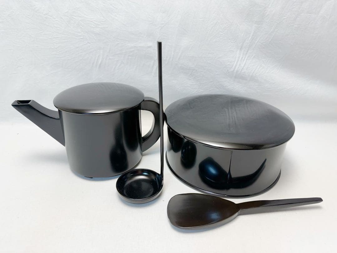 ほぼ未使用 懐石道具 木製黒真塗 会席用両次 4点セット 共箱