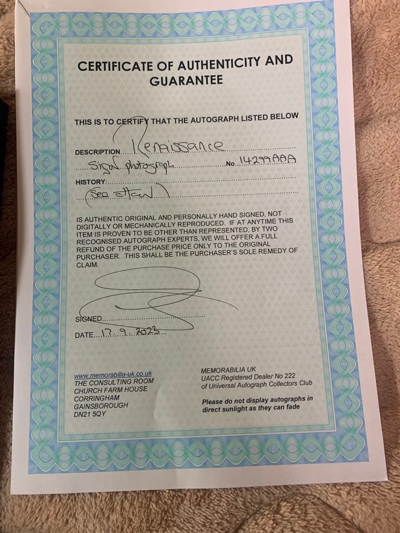 Renaissance サイン入り写真 フレーム付き