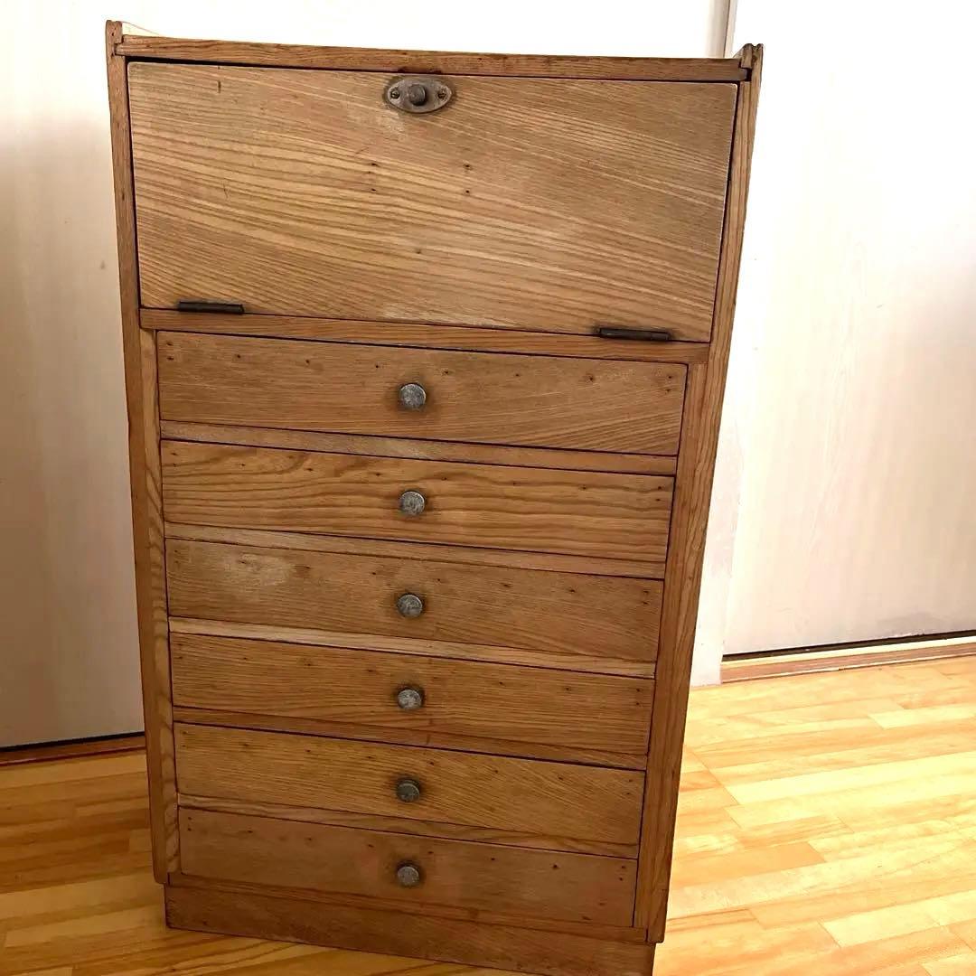 藥箪笥 文具 収納 ショーケース ガラス扉 引き出し 古美術 古道具 レトロ