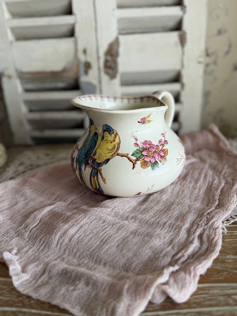 フランスアンティーク陶器リュネビィル激レアMeangeピッチャーとベイスン美品