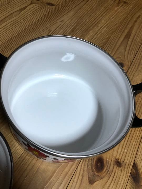美品！なんでも鑑定団！昭和レトロ　ホーロー鍋　花柄　象印　両手鍋