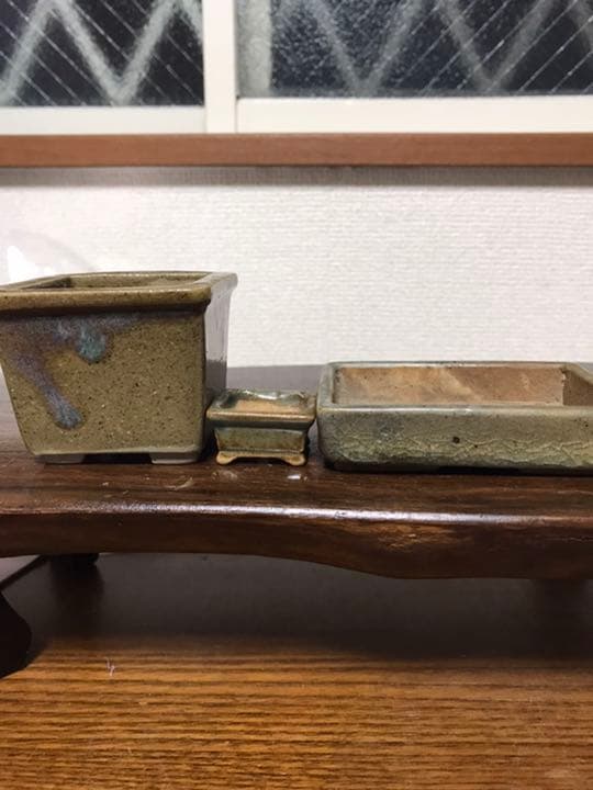 盆栽鉢　上品高級釉薬がけミニ小品盆栽鉢3点/寛/禅昌寺他山野草
