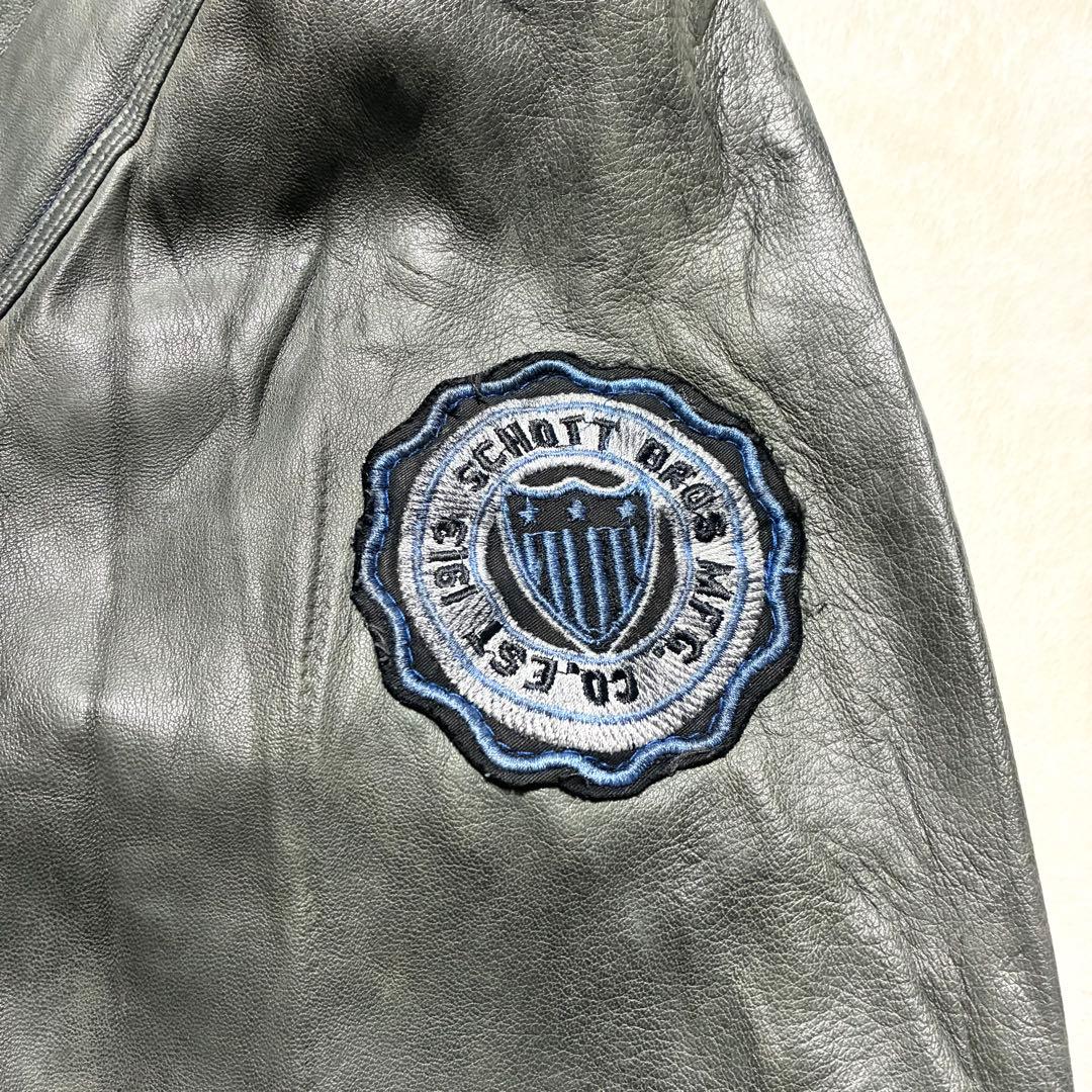 【状態良好】SCHOTT☆レザージャケット☆羊革☆グレー☆M☆ワッペン☆