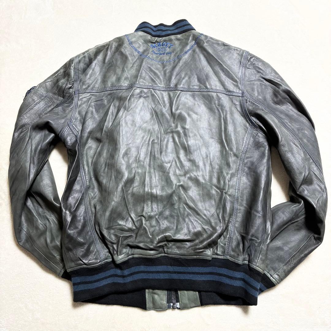 【状態良好】SCHOTT☆レザージャケット☆羊革☆グレー☆M☆ワッペン☆