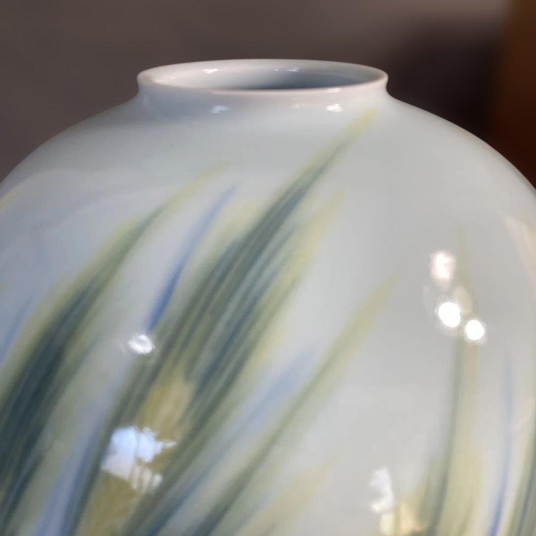 【庄村健】現代の名工　日本の名窯　有田　晩香窯　庄村健作　染錦麦穂紋　花瓶