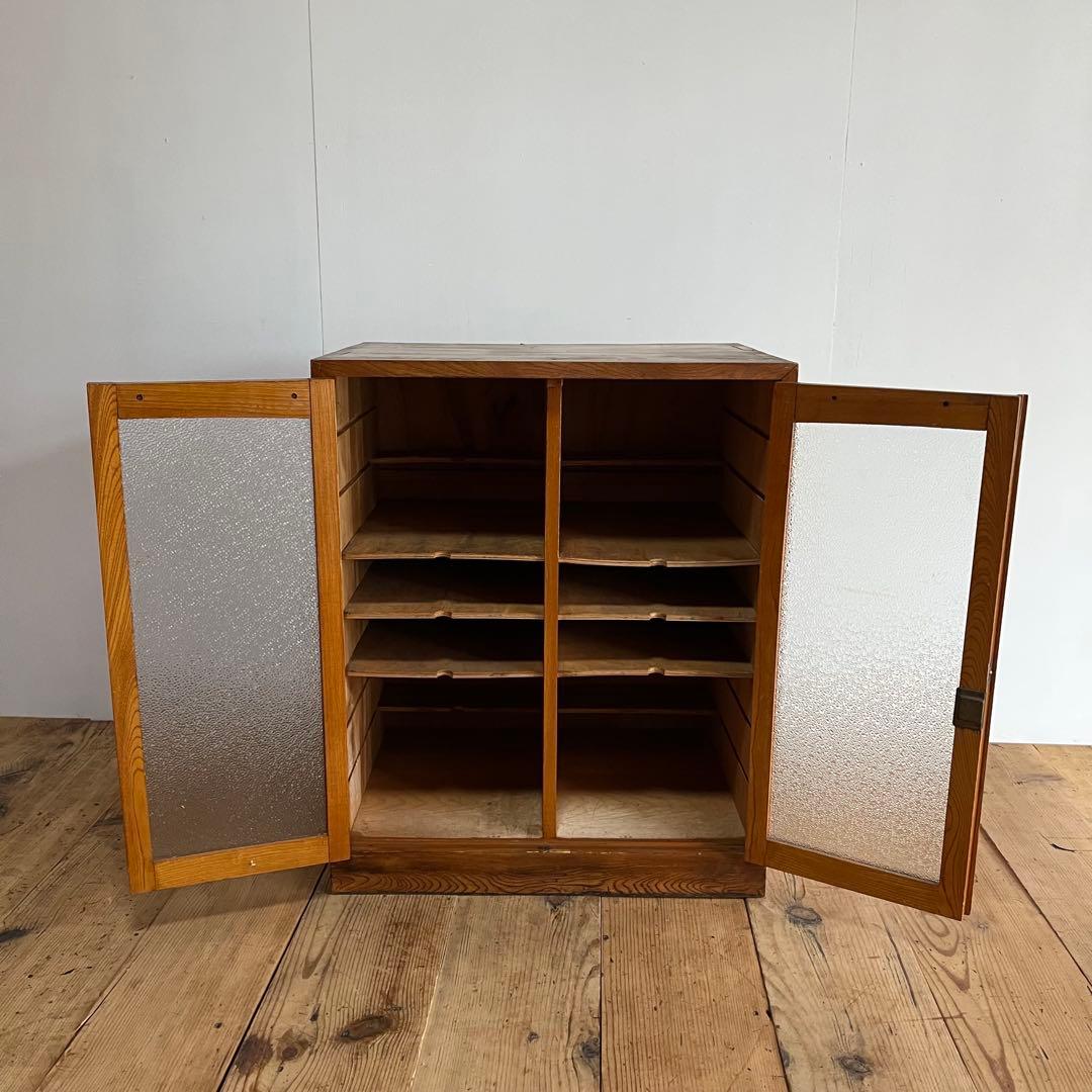 アンティーク ガラス キャビネット 書類棚 昭和レトロ z834