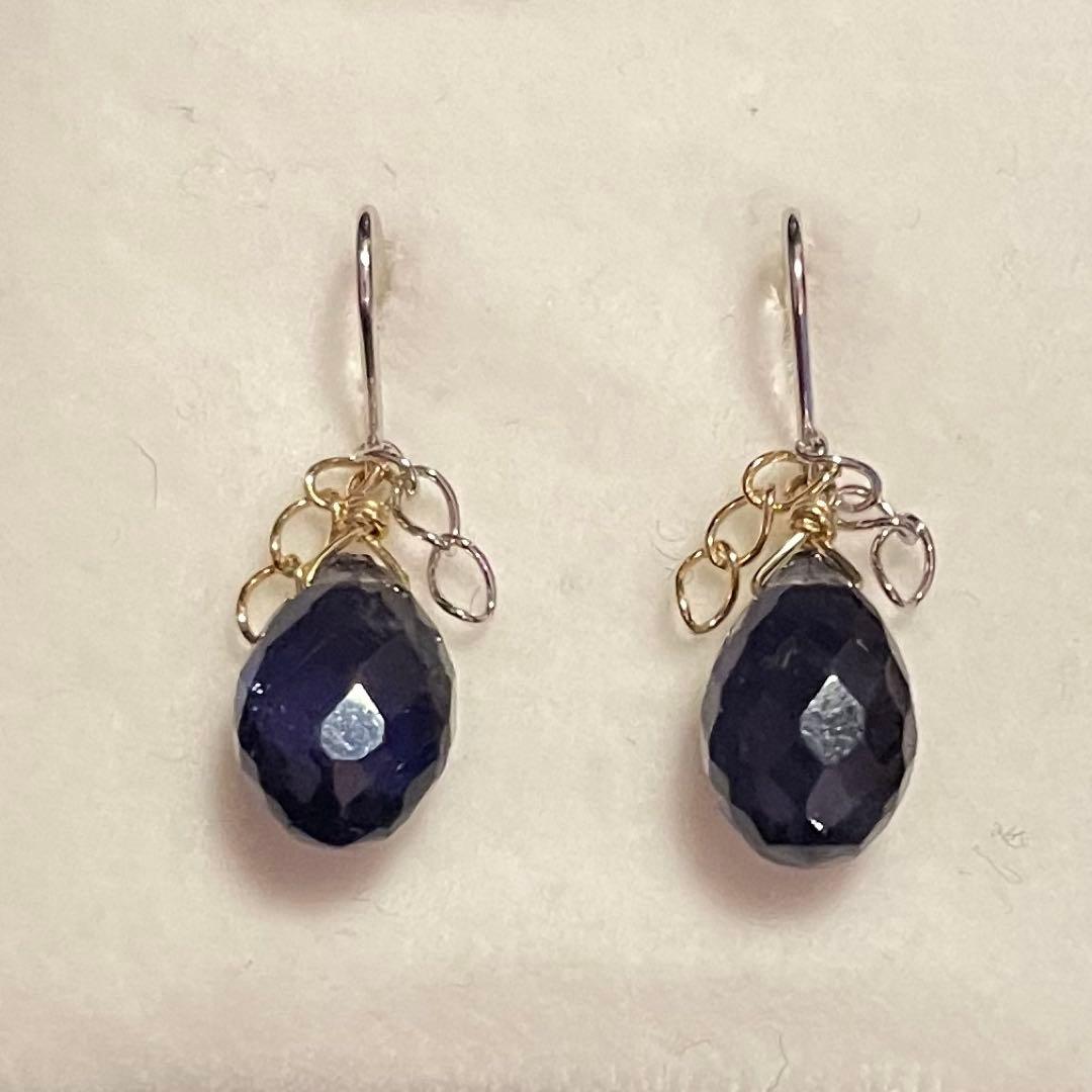 ☆猫むすめ様☆K18 WG YG フックピアス　アイオライト