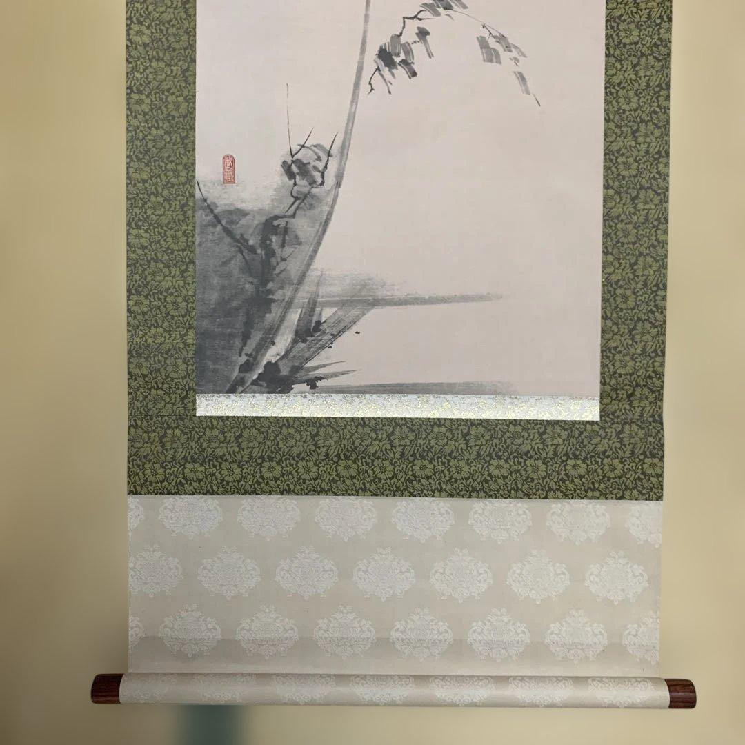 掛軸 鳥と植物の絵画 185cm x 53cm