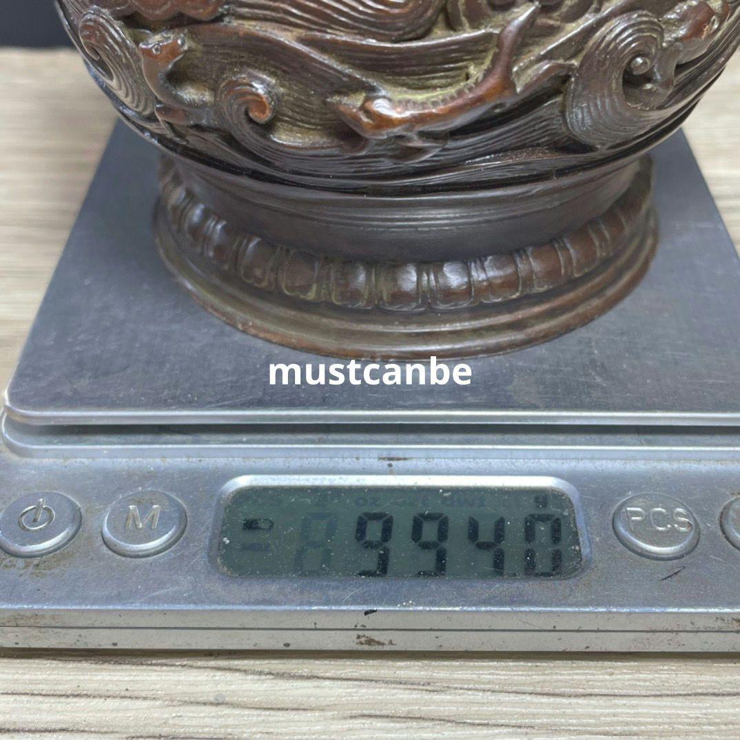 銅器 双獣耳浮彫盤竜薫香炉 香道具 茶道具 工芸品 置物