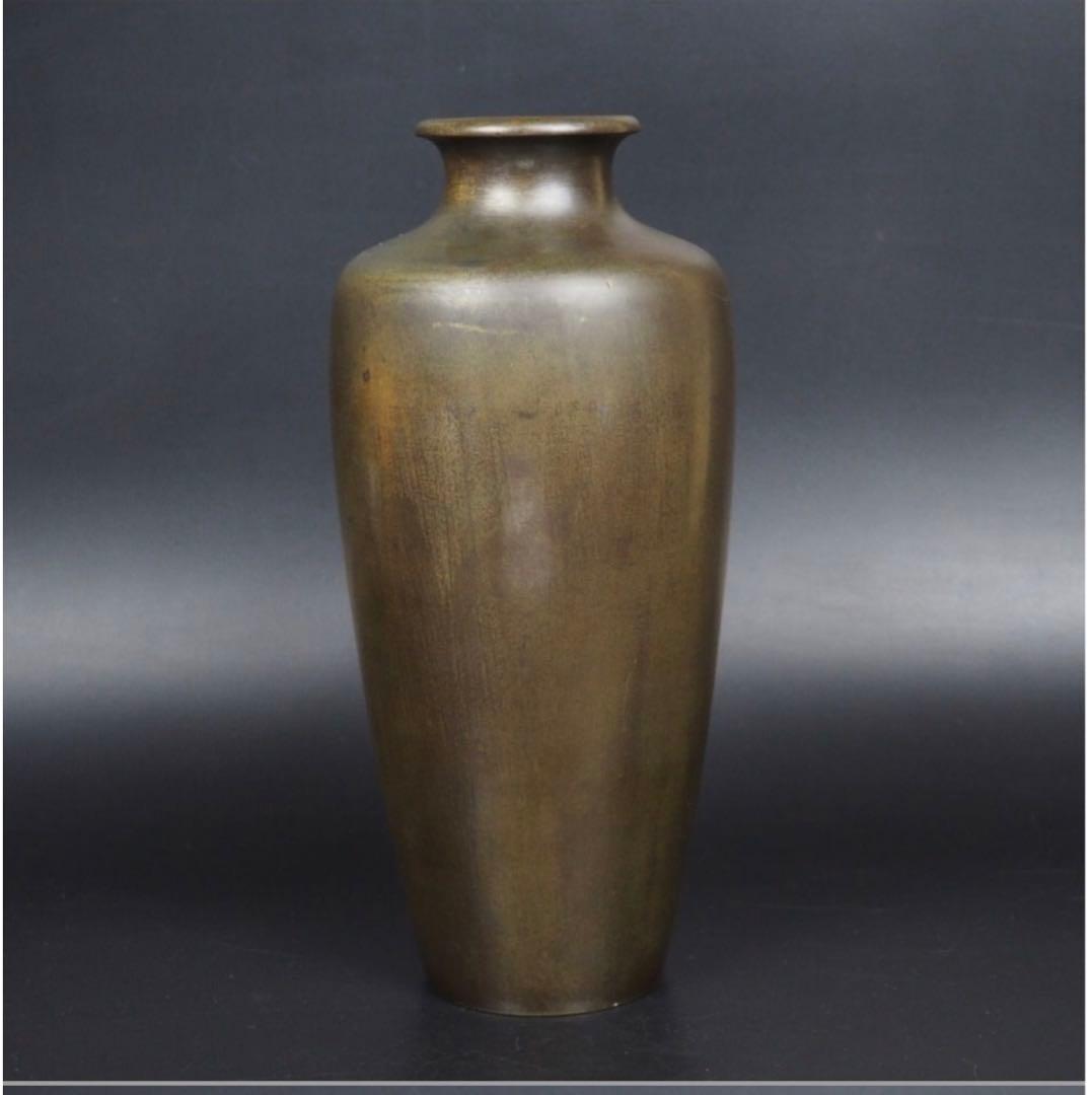 送料無料　幕末～明治期　金銀象嵌銅製花瓶　在銘　高さ24ｃｍ