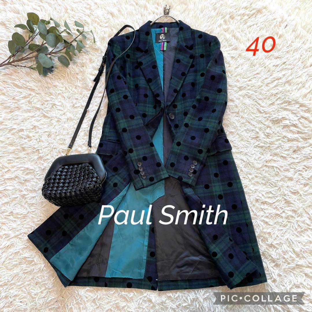 Paul smith ポールスミス　チェックドット　チェスターコート　L
