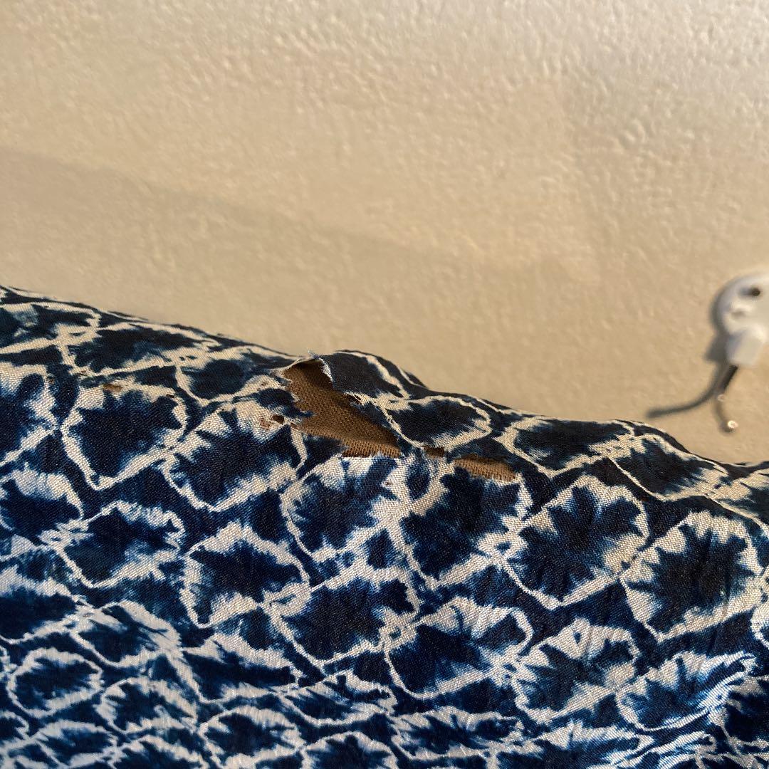 古布　男物　半襦袢　両面染め　型染　ミツウロコ　絞り　時代劇