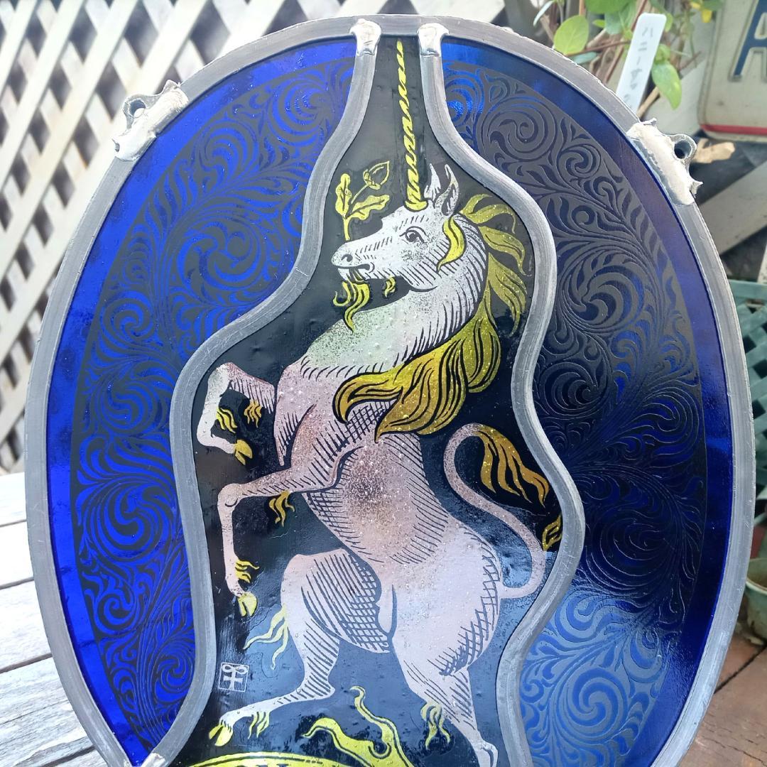 ステンドグラス Unicorn ユニコーン青の大判 グラスマスターズ社