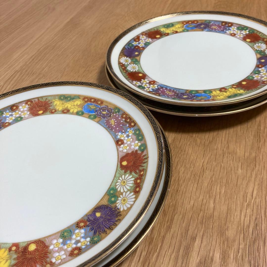 京薩摩　越田　コシダジャパン　金彩花尽絵図　中皿4枚セット