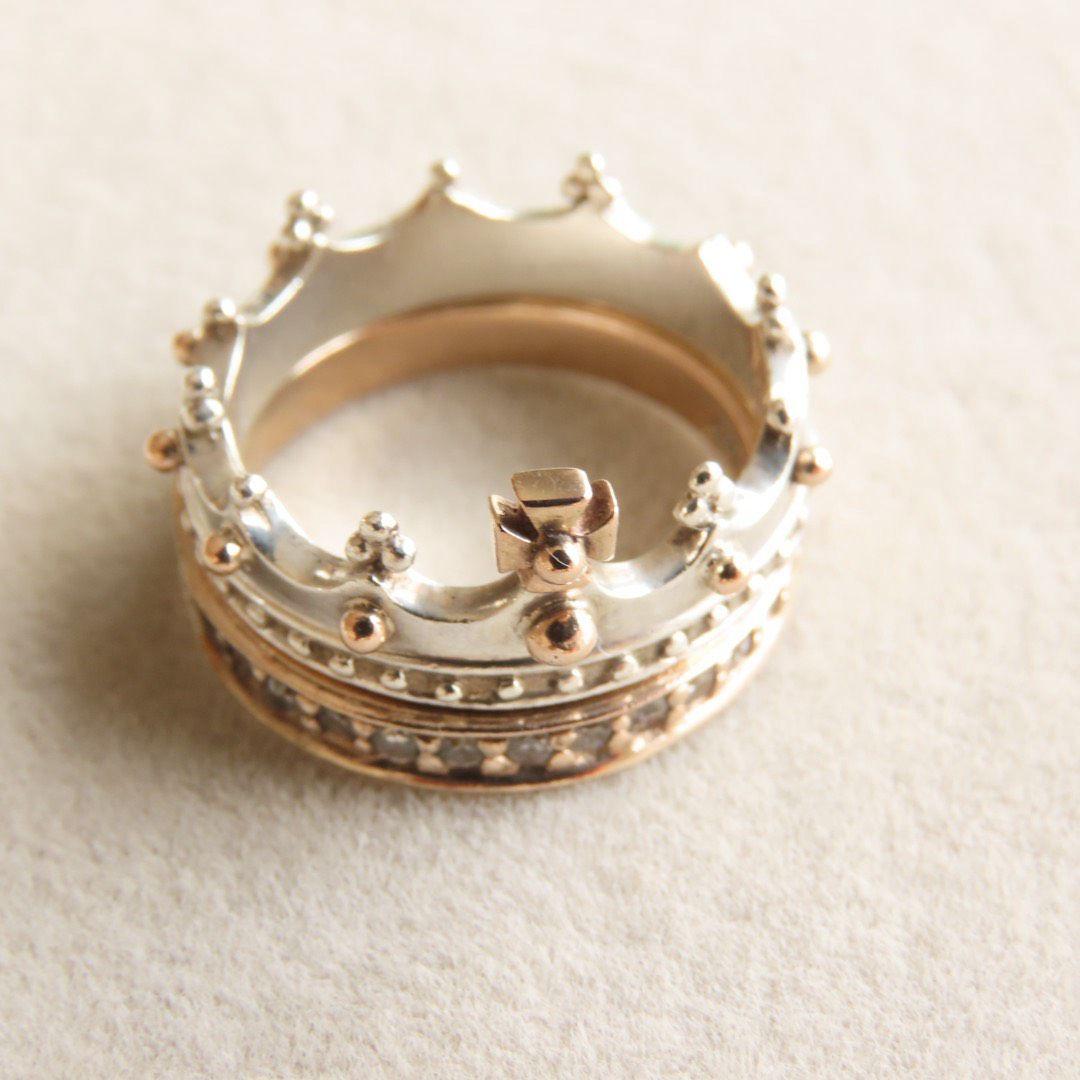 ブルーム　クラウン　K5 925 重ね付け　リング　2連　セット