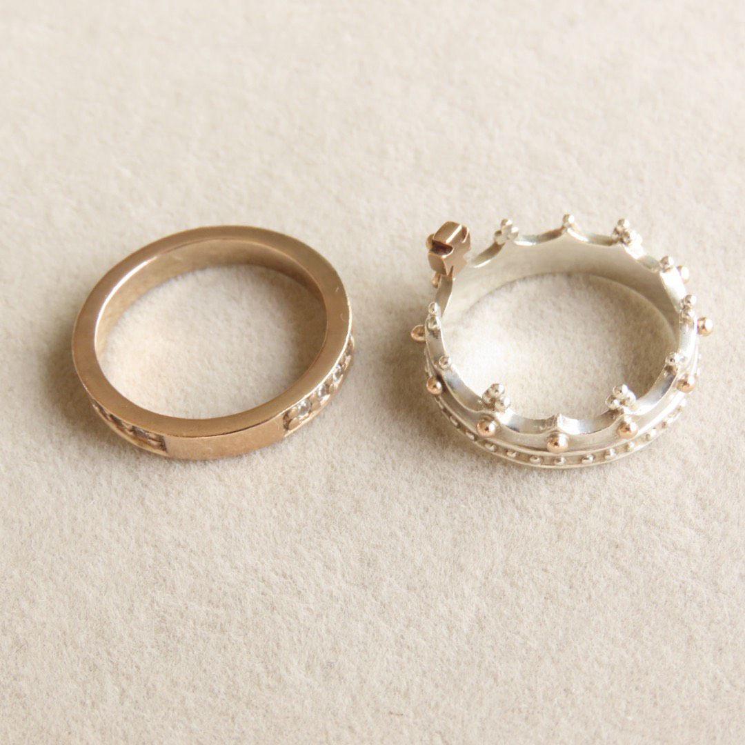 ブルーム　クラウン　K5 925 重ね付け　リング　2連　セット