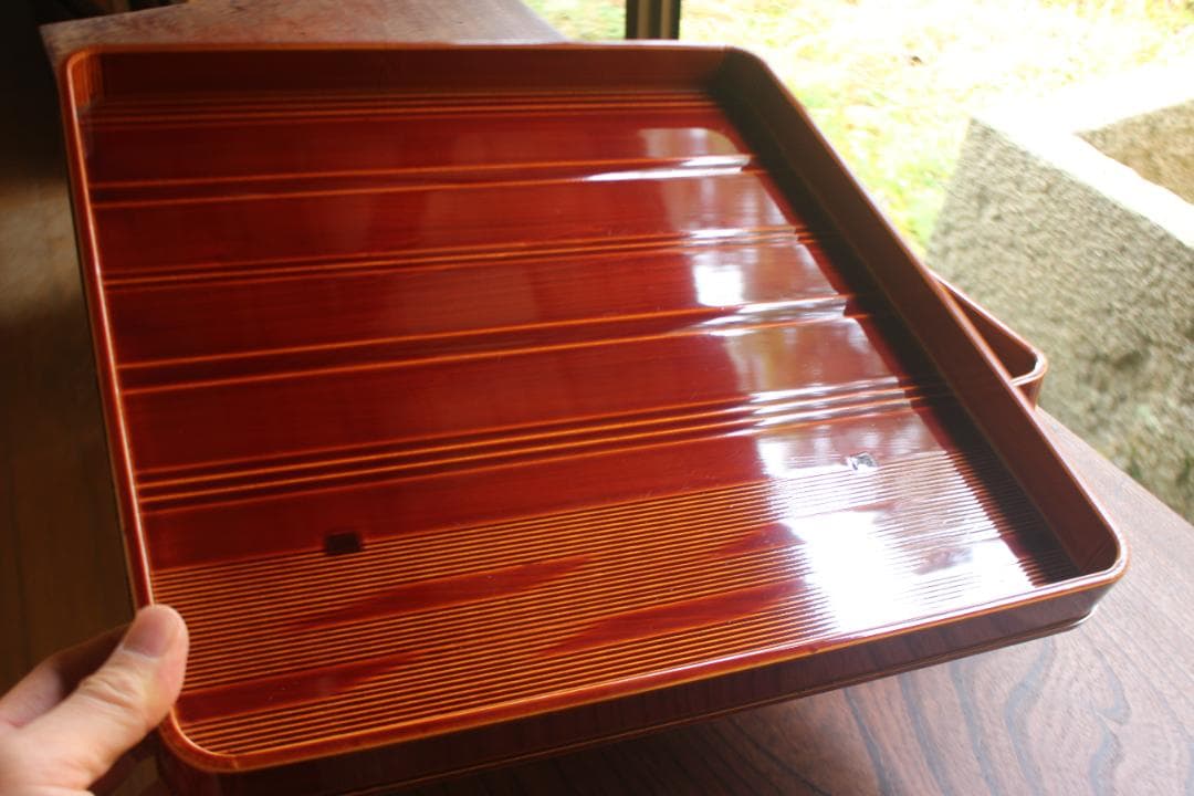 tenさま専用！隅丸四方デザインの春慶塗のお盆４点（検お盆お膳