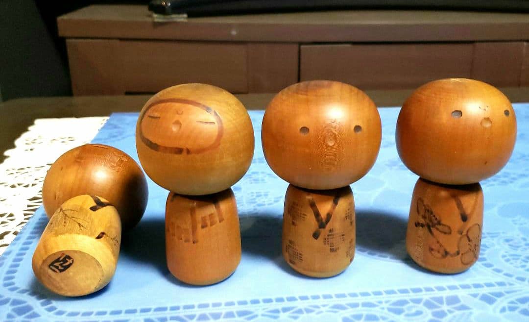 こけし4個　村上けん一作品サイン入り他