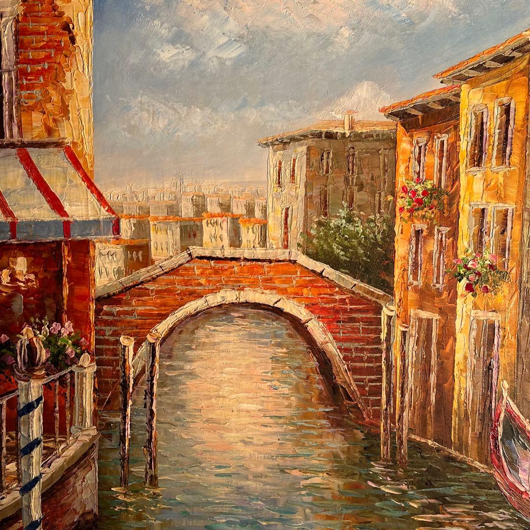 ★特大秀作★ 手書き油絵 ヴェネツィア 額付き 肉筆絵画 インテリア 油彩画