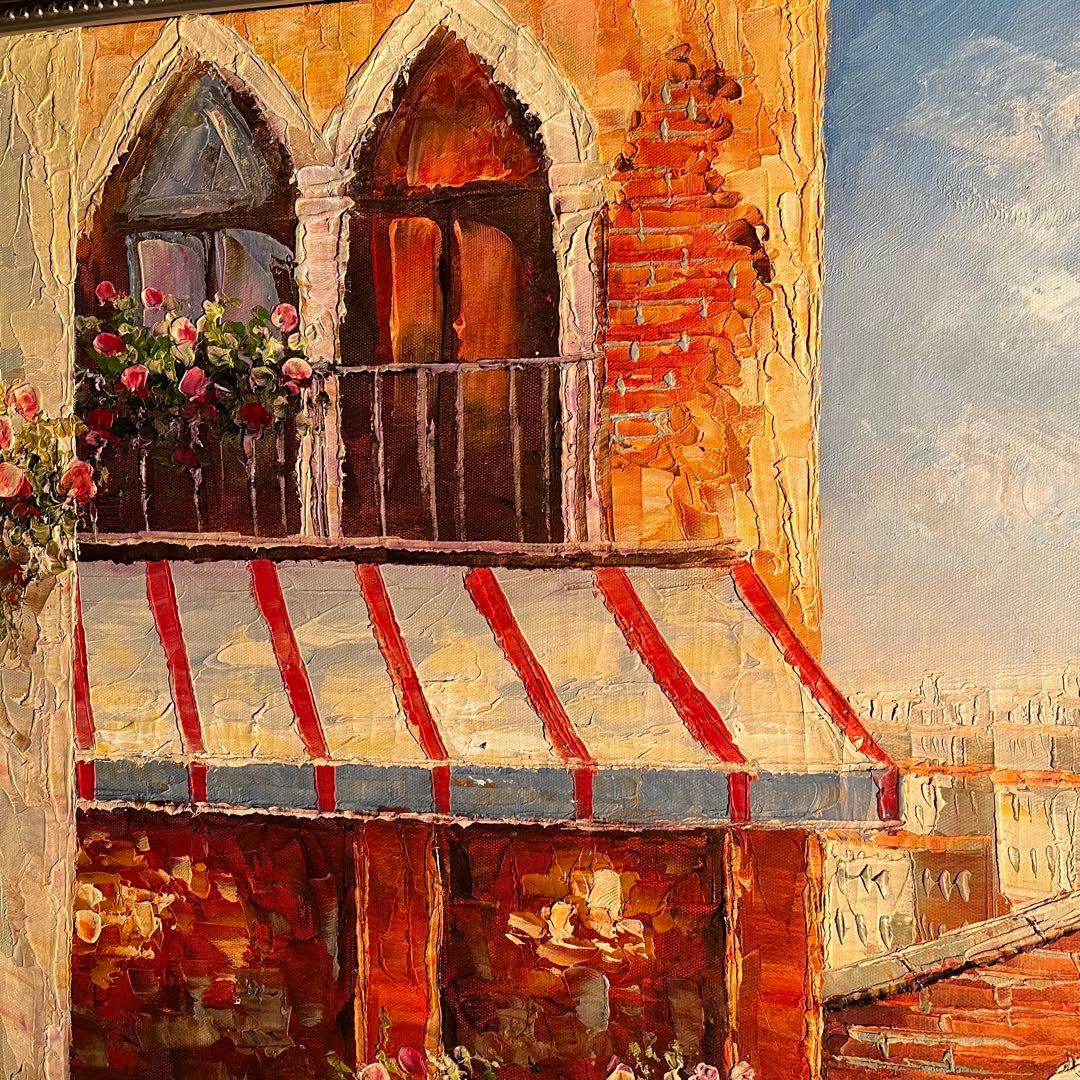 ★特大秀作★ 手書き油絵 ヴェネツィア 額付き 肉筆絵画 インテリア 油彩画