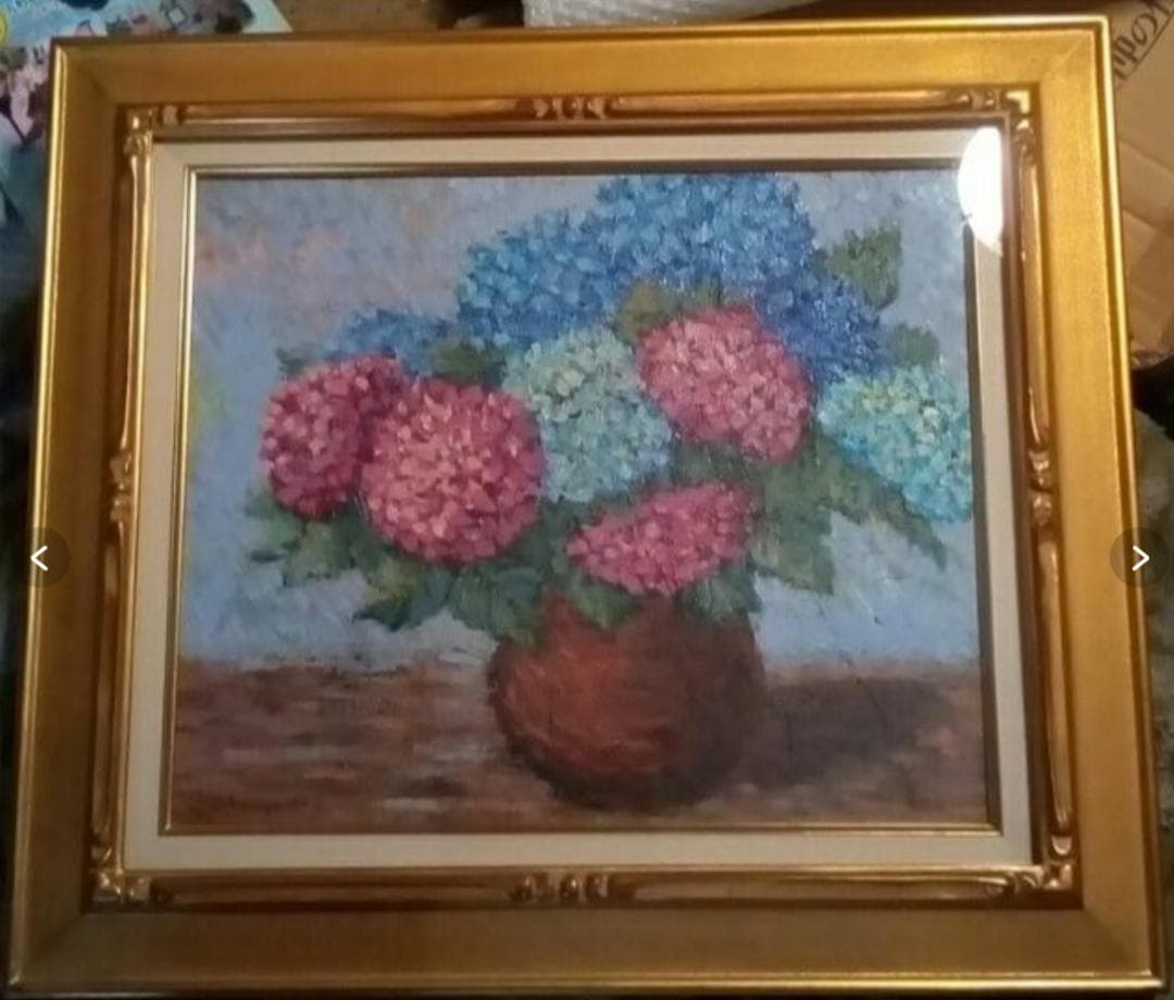 佐藤哲也あじさい油彩8号小樽出身ル・サロン奨励賞受賞フランス国際展真作最終値下げ