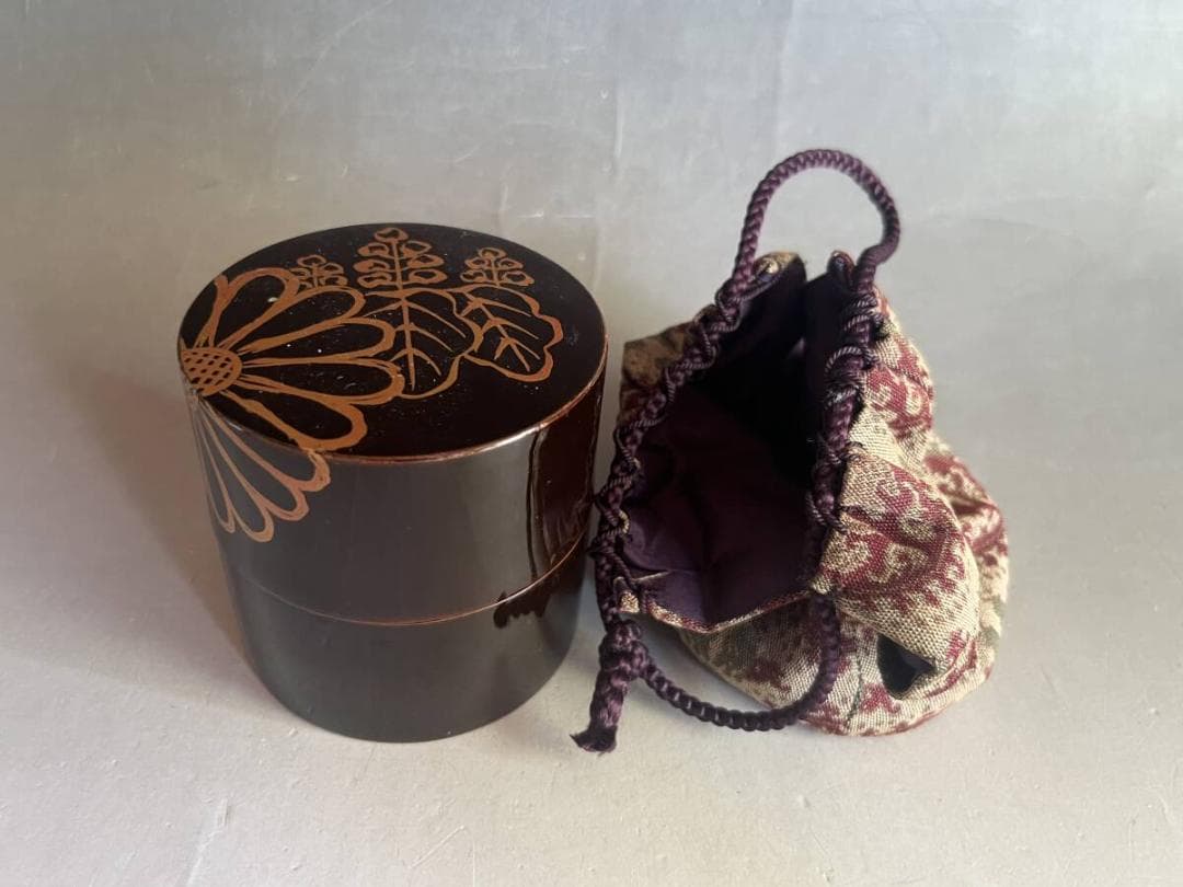 棗■なつめ 漆器茶入れ 桐・菊紋 丸棗 お茶道具 古美術 時代物 骨董品■