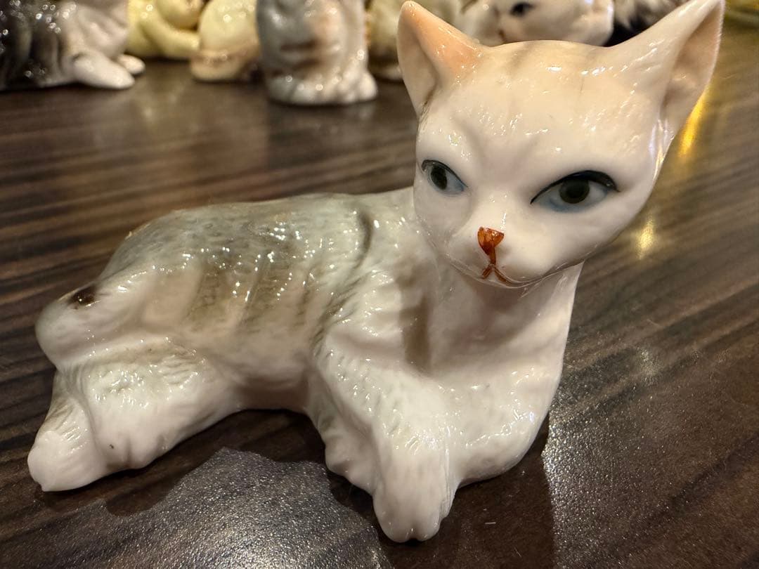 猫好きな方必見　猫のレトロ置物13点セット（ファー・陶器）　約20年前