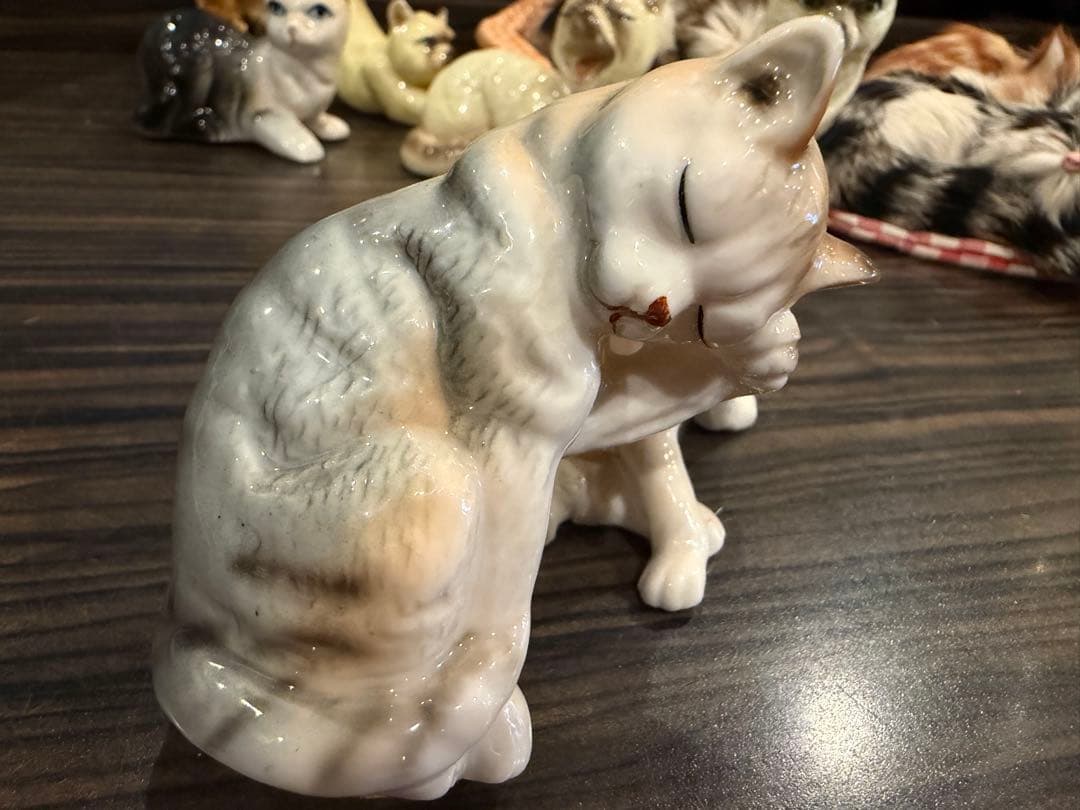 猫好きな方必見　猫のレトロ置物13点セット（ファー・陶器）　約20年前