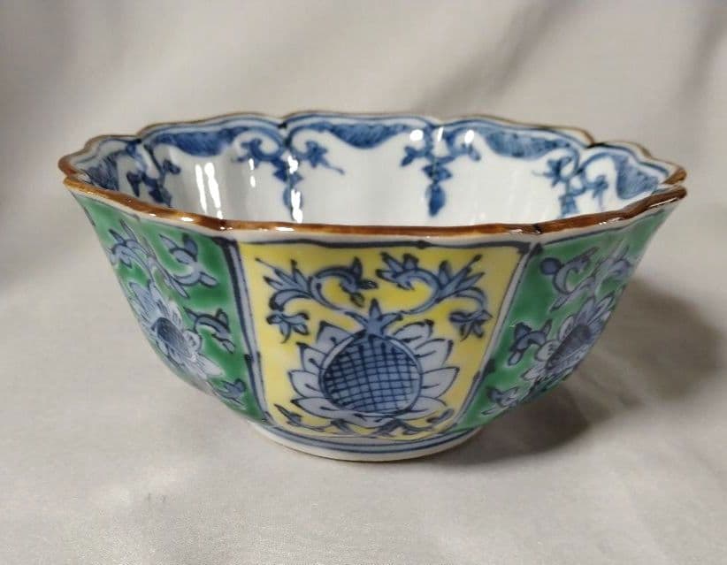 雲泉窯　青黃彩花唐草　向附　　小鉢　4個