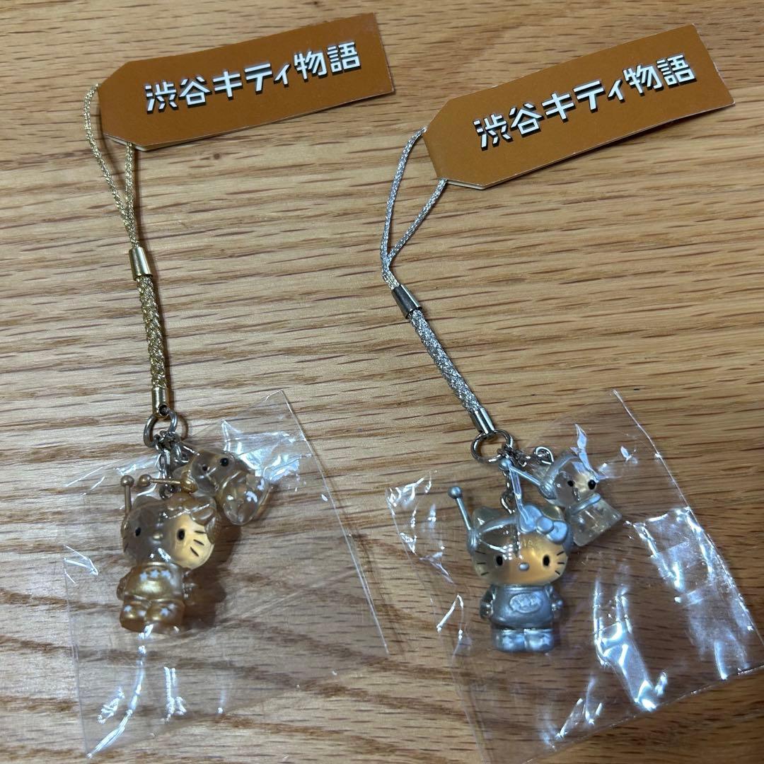 ご当地キティ　根付けストラップ　渋谷キティ物語　クリア　シルバー　ゴールド