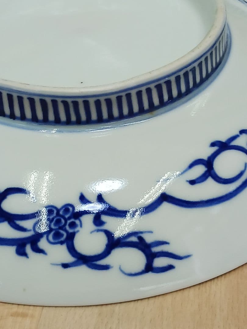 鍋島　鍋島焼　藍鍋島　染付　三保松原模様　富士図　櫛高台　7寸皿　5客　共箱