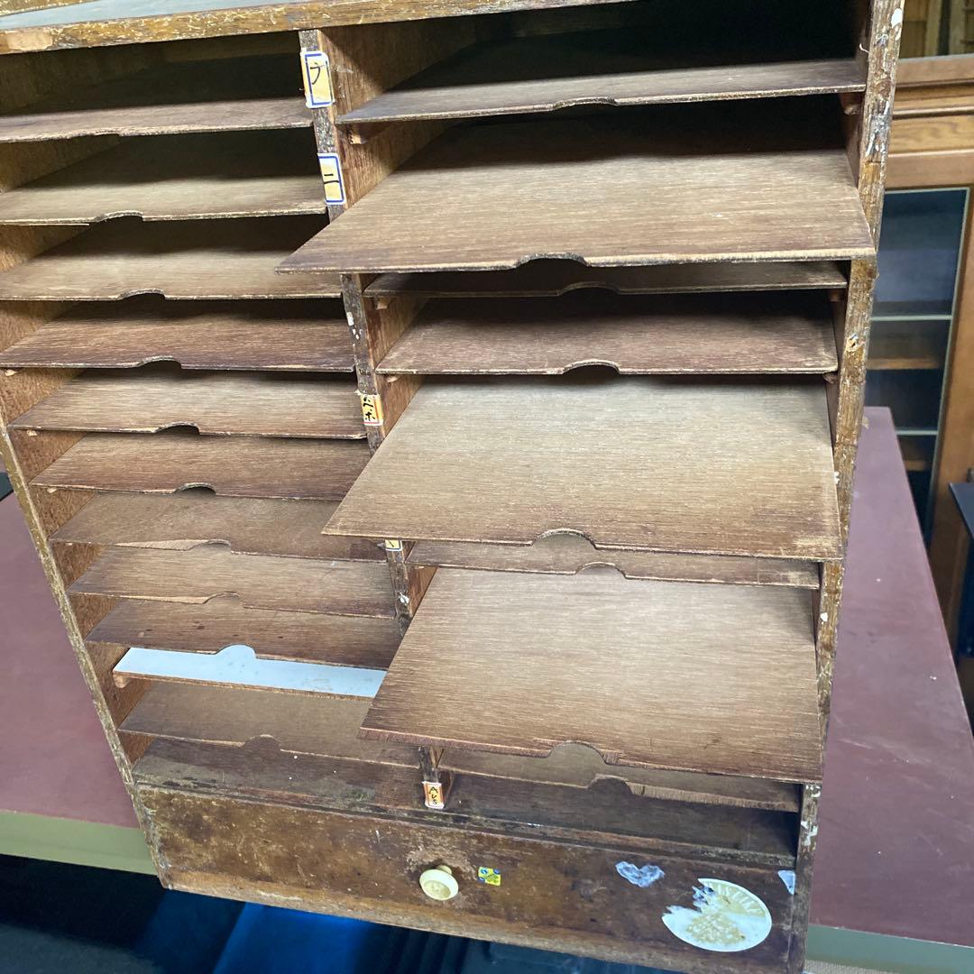 昭和レトロ　カルテ棚　木製 収納ラック 12段 引き出し付き