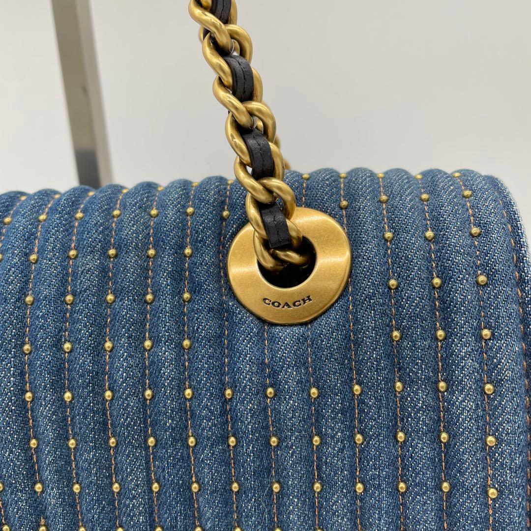 【極美品】コーチ　ショルダーバッグ　ティーローズ　ターンロック　デニム　青