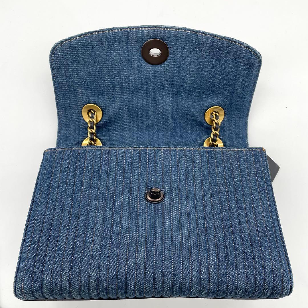 【極美品】コーチ　ショルダーバッグ　ティーローズ　ターンロック　デニム　青