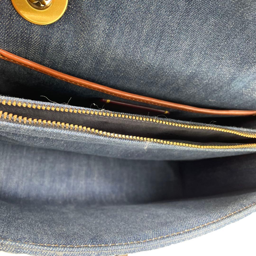 【極美品】コーチ　ショルダーバッグ　ティーローズ　ターンロック　デニム　青