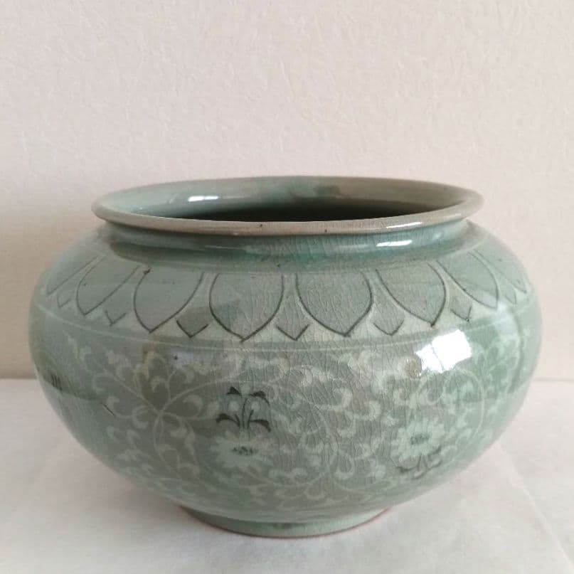 高麗青磁 池順鐸 高麗陶窯 韓国人間国宝 水指 壺インテリア 花瓶