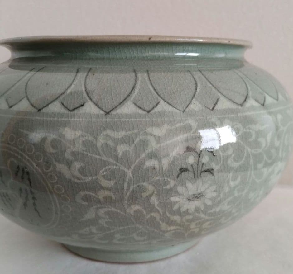 高麗青磁 池順鐸 高麗陶窯 韓国人間国宝 水指 壺インテリア 花瓶