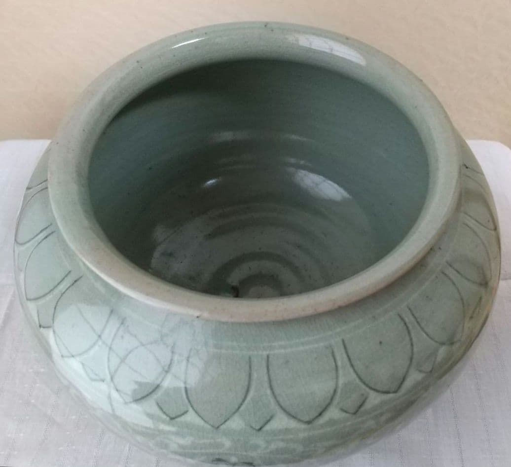 高麗青磁 池順鐸 高麗陶窯 韓国人間国宝 水指 壺インテリア 花瓶