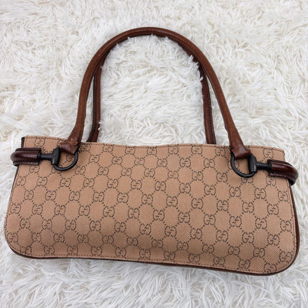 GUCCI グッチ　ハンドバッグ　GG　ホースビット　ブラウン　ビンテージ