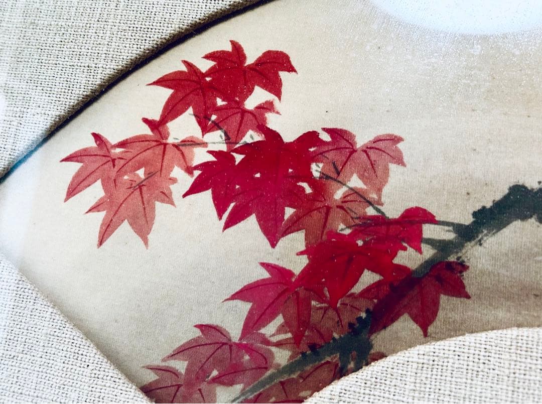 肉筆　今尾景祥　扇面　紅葉に小鳥　花鳥画　額装