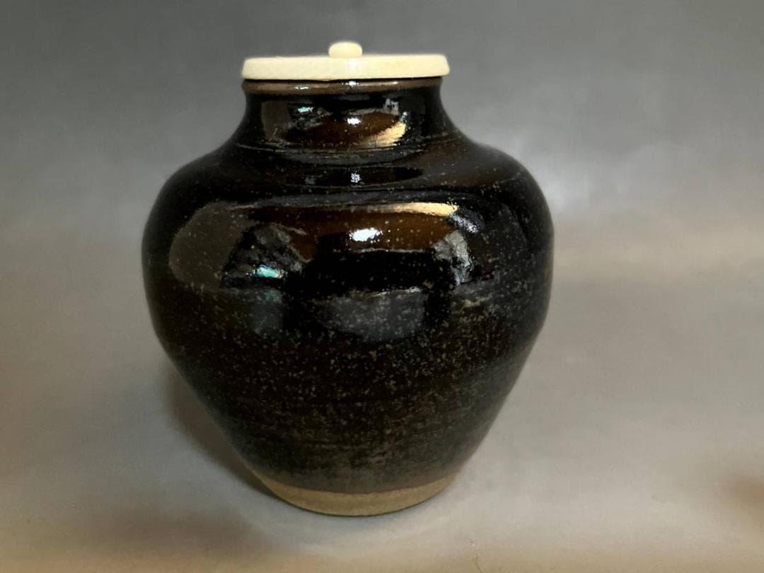 茶入れ■源左衛門 唐津 船越間道 仕覆 涙艮文琳茶入 お茶道具 時代物 骨董品■