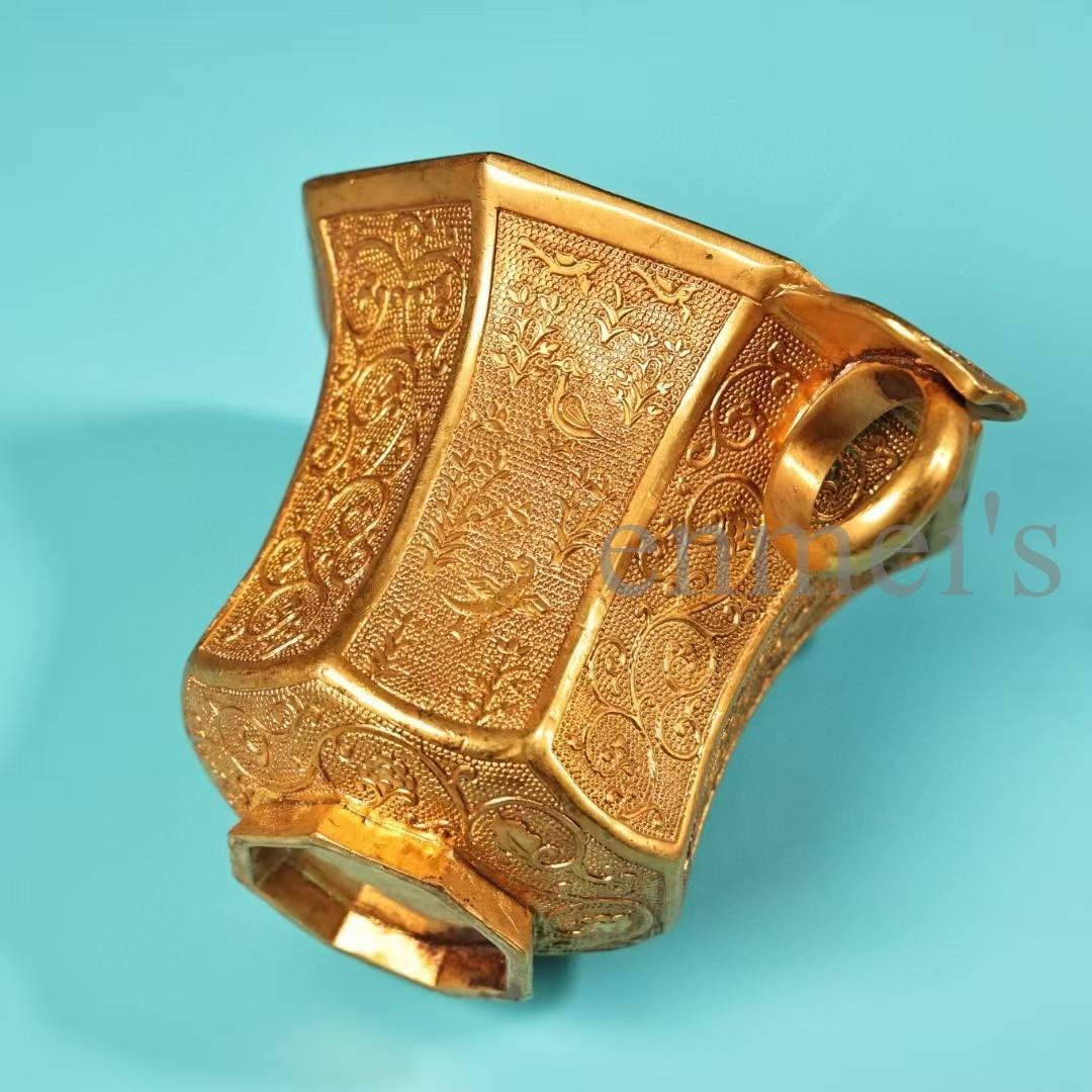 中国古美術・珍蔵純銅製・鎏金・錾花彫刻・八角彫刻酒杯セット・茶道具・風水置物