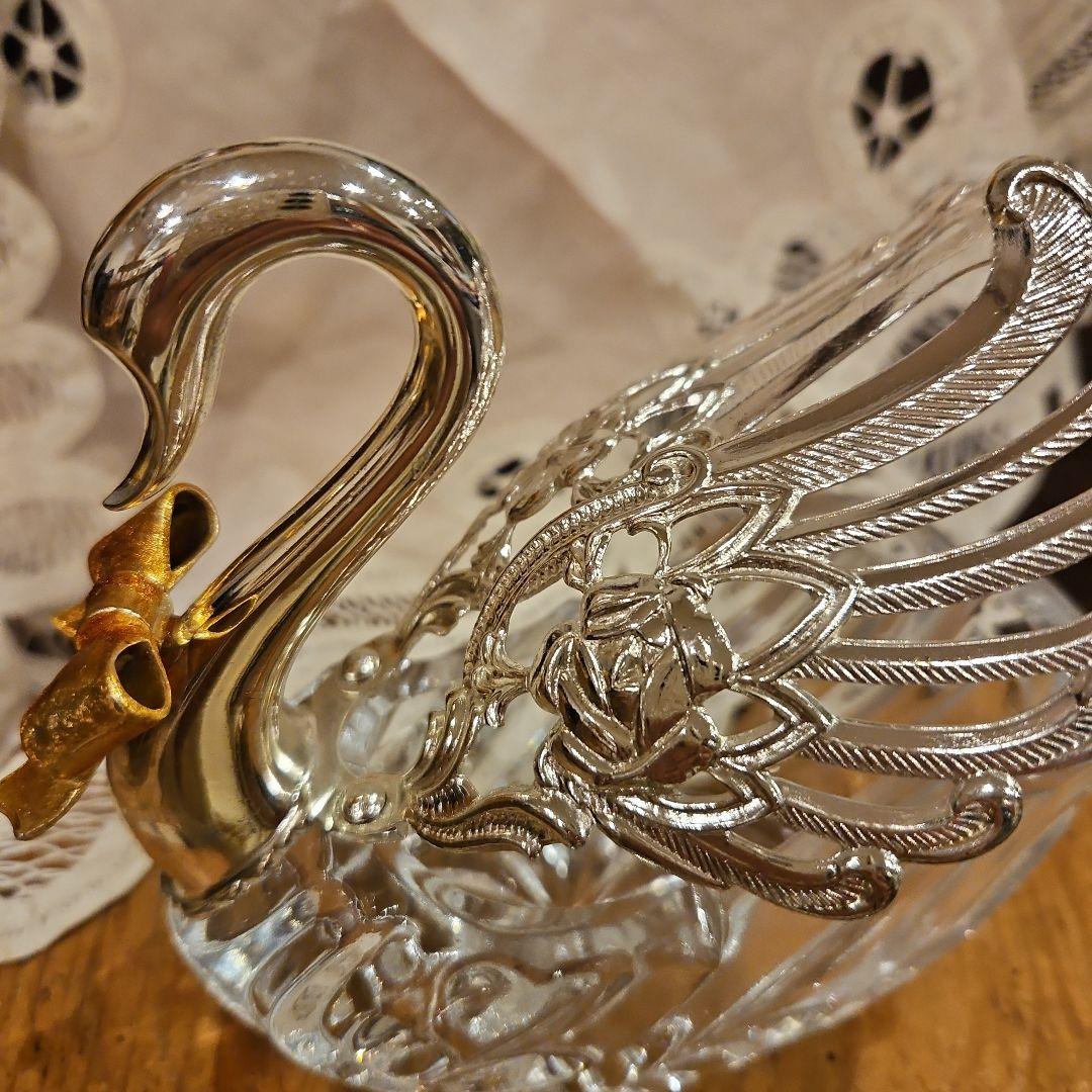 フランスアンティーク風　スワン　白鳥　ガラス製 白鳥 デザイン スプーン付き