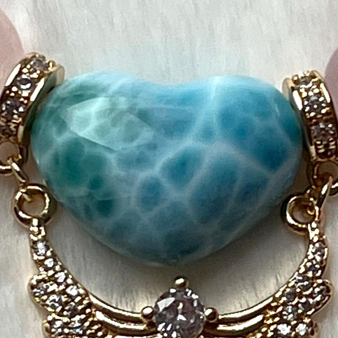 ♥️ミョ♡ラリマー ハート＆ローズクォーツ蝶々・アクアマリン・天然石ブレス