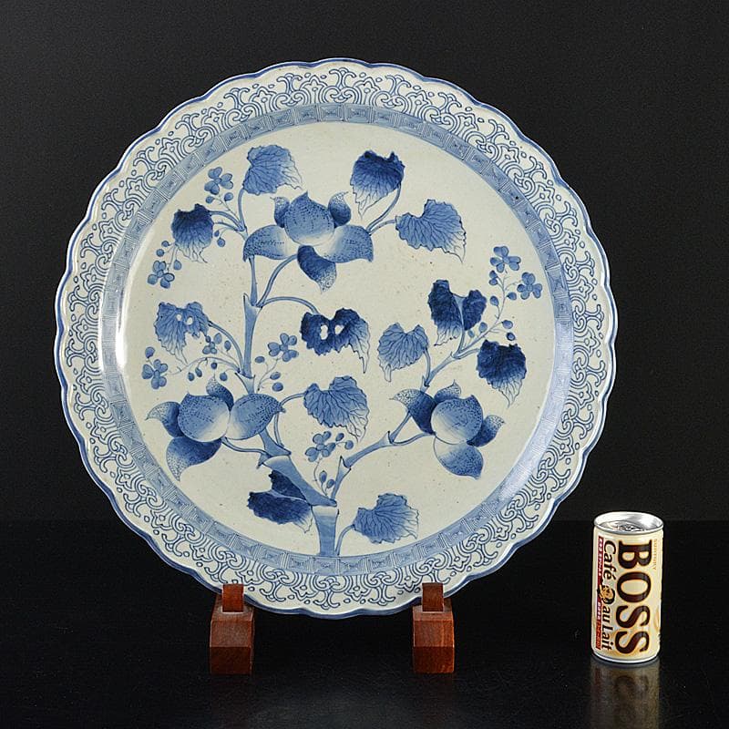 伊万里焼　古伊万里　大明成化年製銘　染付　花文　輪花皿　大皿　C　R7324F