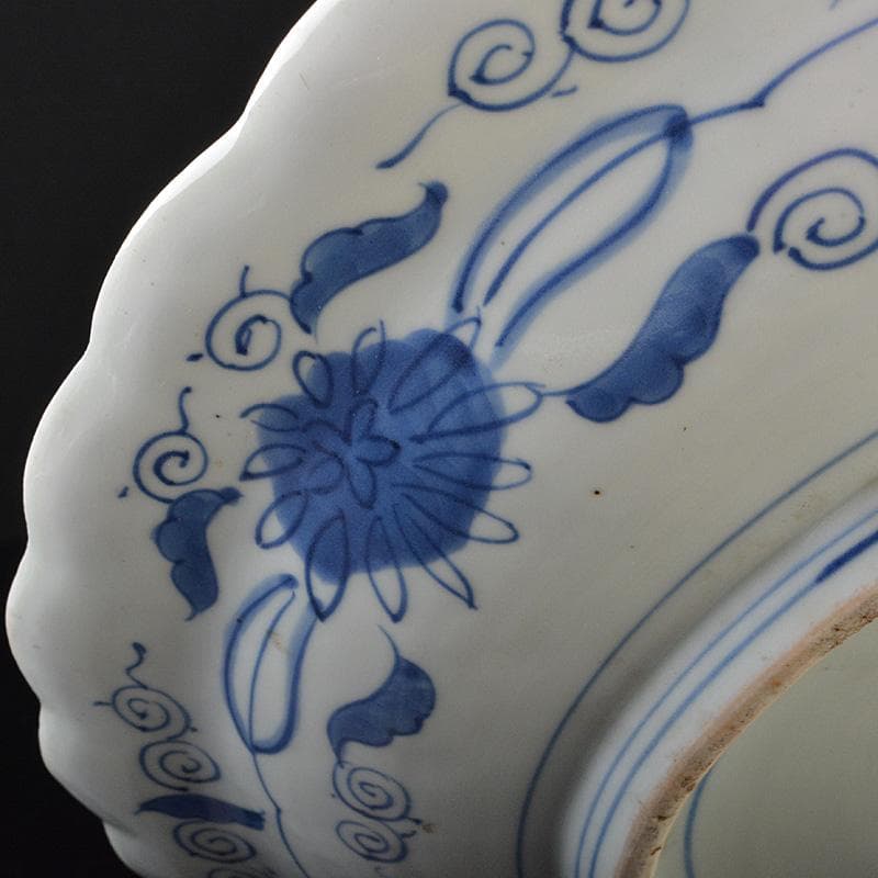 伊万里焼　古伊万里　大明成化年製銘　染付　花文　輪花皿　大皿　C　R7324F