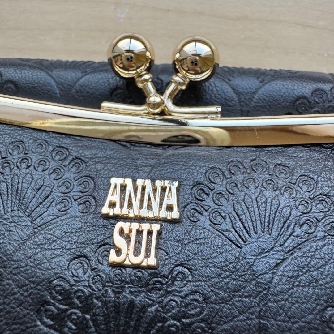 ★新品★ANNA SUI　アナスイ　レザー　がま口　二つ折り財布　黒　ブラック